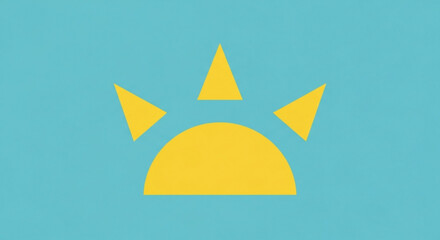 Bright yellow sun rising above horizon, symbol of optimism, hope, and new beginning for logo and design
