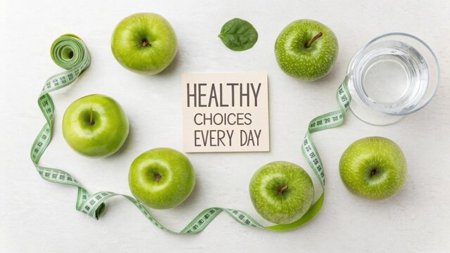 Green Apples Arranged Around the Phrase Healthy Choices Everyday