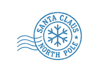 Blue circular stamp Santa Claus North Pole Snowflake Postmark Design