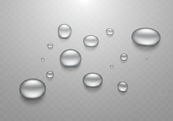 Crystal clear water droplets sparkling on a clean transparent surface, evoking purity and freshness for modern designs