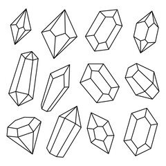 Crystals outline set. Mystical, esoteric, magic or healing crystals. Vector illustration