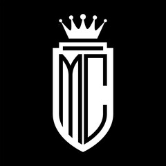 MC Vector logo initials shield with royal crown minimalist, elegant style