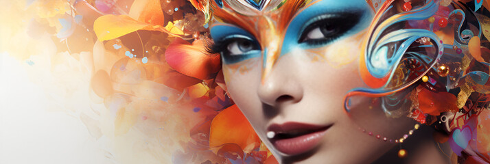 portrait of a woman with a mask, Painting of a woman with colorful hair and a bright make up generative ai
