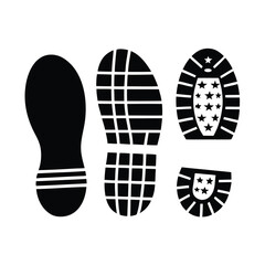 Vector illustration Black shoe sole prints with grid and star patterns footprint