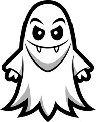 Ghost cartoon, vector line art icon, black and white, white background