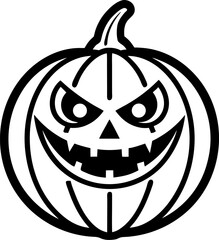 Pumpkin jack-o-lantern, vector line art icon, black and white, white background