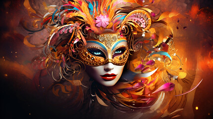 venetian carnival mask, A woman with a mask on her face is shown with feathers and a colorful feather.
Realistic Brazilian Carnival Illustration Free Background

