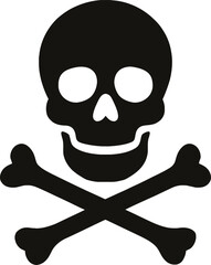 Skull and crossbones black silhouette symbol representing danger death and poison isolated on white background