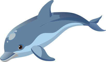 Fototapeta premium Detailed Vector Illustration of a Blue Dolphin Swimming, Isolated on White Background