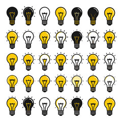 Grid of stylized lightbulb icons, various color stages