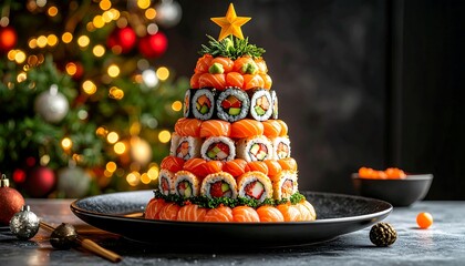 Festive Sushi Christmas Tree - A Delicious Holiday Centerpiece.