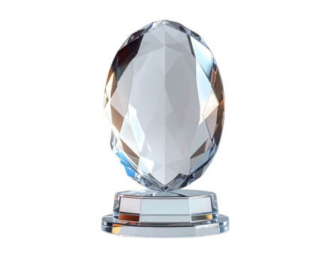 Clear, faceted, oval trophy/award with a pedestal base