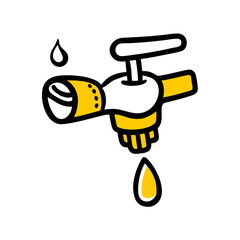 Drip emitter faucet with yellow handle and water droplet  