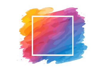 Artistic watercolor brush stroke background with vibrant gradient. Abstract paint splash texture with a square frame. Vector design for logo, banner, headline, or sale promotion.