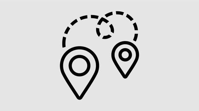 Route from starting point to ending point graphic animation. Alpha channel. Transparent background motion design. 4K resolution