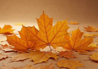 Fototapeta premium Vibrant autumn maple leaves with intricate vein patterns create a warm, rich tapestry evoking cozy fall feelings and natural beauty.