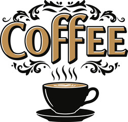 Coffee Cup Steam Vintage Typography Vector Design .