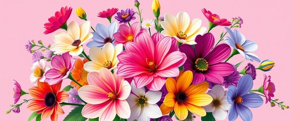 Vibrant vector illustration of birth month flowers arranged as a bouquet,  botanical,  June