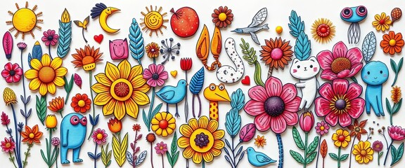 Vibrant collection of diverse hand-drawn illustrations, showcasing various styles and techniques,  collection,  visual