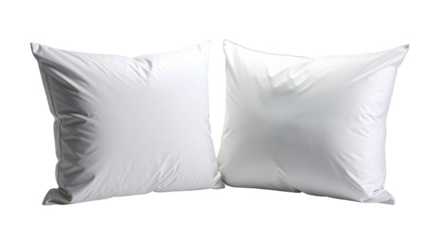 Two square white pillows, side-by-side,  showing a smooth, matte surface.  Each pillow has a thin, defined border
