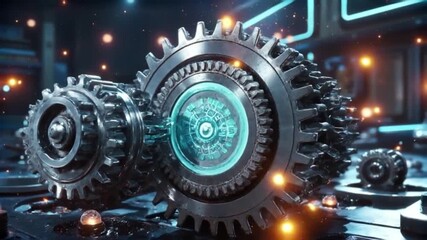 Digital gears and mechanical innovation video showcasing technology - Powered by Adobe
