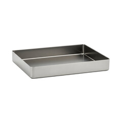 Empty stainless steel tray isolated on transparent background, a versatile and durable kitchen essential for baking, serving, or storage