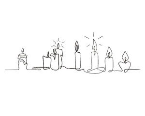 black and white vector of burning candles surrounded by hearts