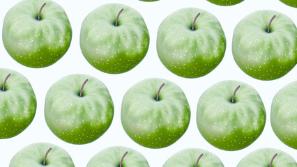 Fresh green apples arranged perfectly on a white background showcasing their vibrant color and healthy appeal