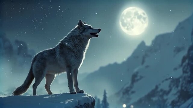 Serene Wolf Howling at the Moon A Beautiful Nighttime Video Scene