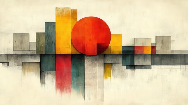 Abstract Geometric Art with Bold Colors and Circular Shapes