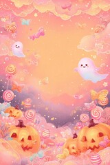 Whimsical Halloween Ghosts and Pumpkins: A Cheerful Celebration of Pastel Butterflies, Candy Treats, and Vibrant Autumnal Designs for a Magical, Playful Holiday Experience