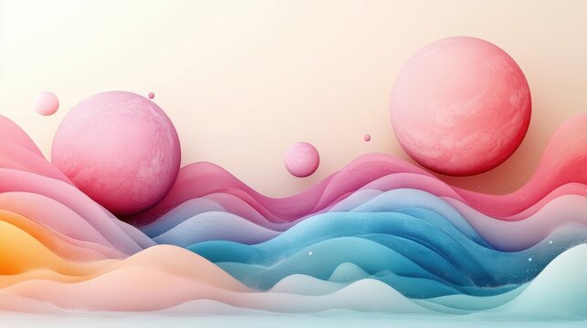 Abstract Cosmic Landscape with Soft Waves and Pink Planets