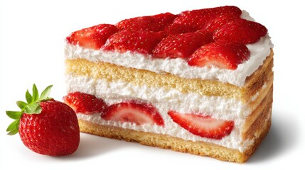 Delicious strawberry layer cake with fresh sliced strawberries