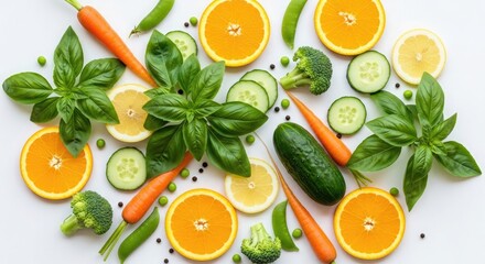 Fresh Vegetables and Fruits Flat Lay photo stock