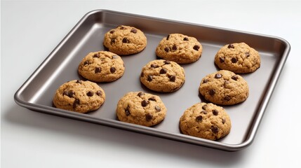 Freshly baked chocolate chip cookies on a baking tray for culinary inspiration