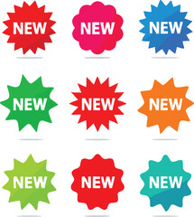 Colorful New Starburst Badges & Labels Vector Set: Vintage, Retro, Sale, Product Tag Collection