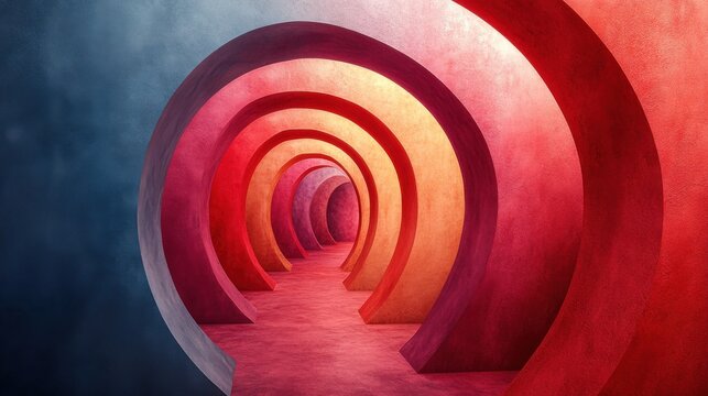 Colorful Abstract Tunnel with Curved Walls and Soft Lighting