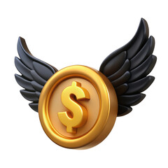 3d flying dollar coin isolated on transparent background