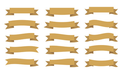 Ribbon Banner Set - Gold Ribbons, Vector Illustration