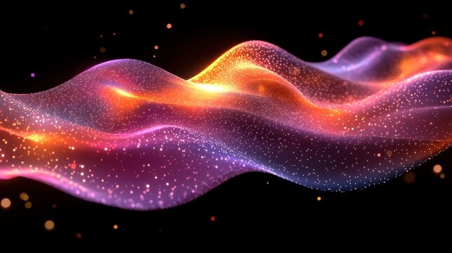 Vibrant Flowing Waves of Light with Sparkling Particles in Motion