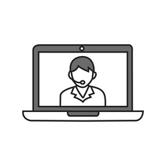 Laptop Screen Displaying a Person with Headset Icon on White Background computer