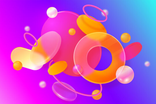 Vibrant Abstract Composition with Spheres and Rings A Playful Dance of Color and Form