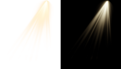 Stylized golden spotlight beam PNG. Graphic stage light effect.