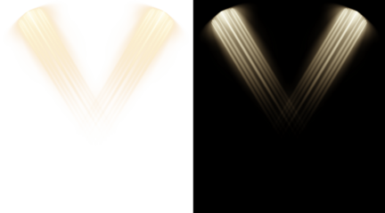 Two golden spotlights PNG. Realistic stage light beams overlay.