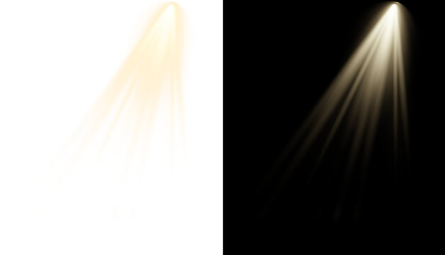Stylized golden spotlight beam PNG. Graphic stage light effect.