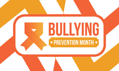 National Bullying Prevention Month in October. Stop bullying. Annual nationwide campaign to keep all youth safe from bullying. Orange color. Poster, card, banner, background. Vector illustration