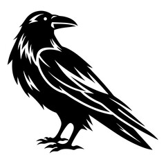 Fototapeta premium Stylish black raven silhouette design with crisp white outline illustration art