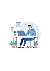 Modern digital workspace concept A focused professional working efficiently on a laptop in a comfortable home office, embodying remote productivity and a streamlined workflow