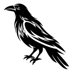 Stylized Raven Vector Art in Black and White, a Symbol of Mystery