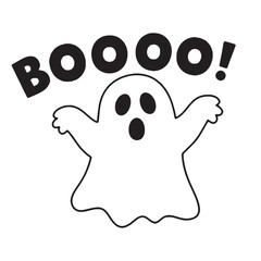 Cute cartoon ghost saying booo with a surprised expression